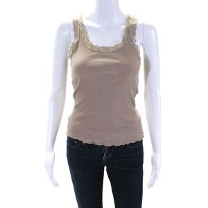 Isabella Rodriguez Womens Taupe Brown Ribbed Cotton Lace Trim Tank Top Size S
